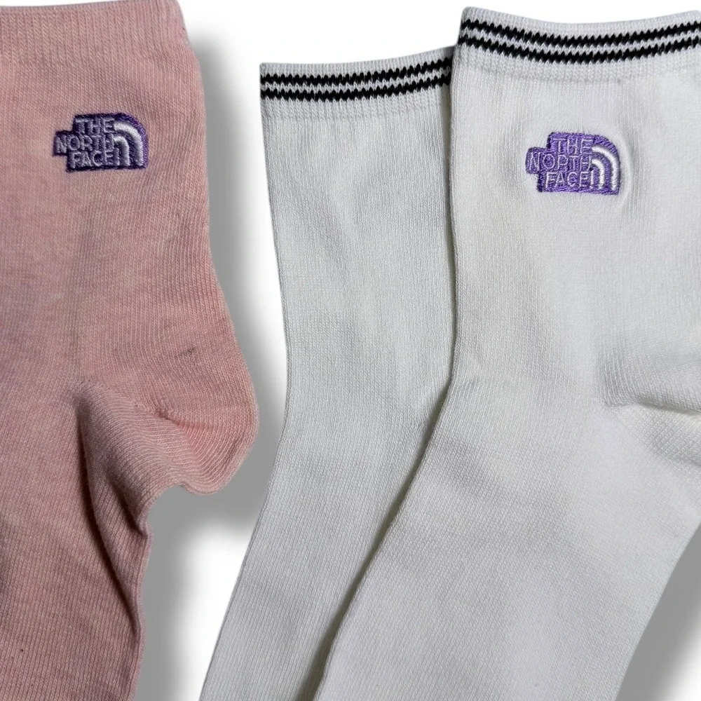 New The North Face 2 Pack Womens Socks Pink White Sz M Medium Crew Style